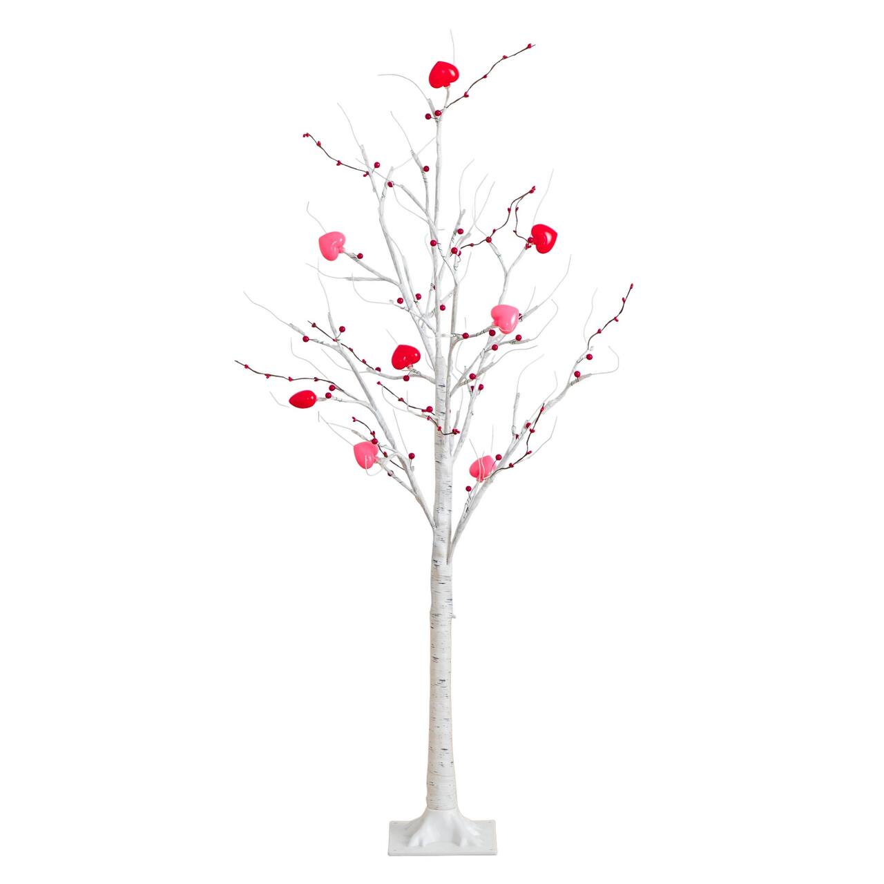 4ft. Pre-Lit Artificial Valentine's Day Twig Tree with 48 Heart Shaped LED Lights and Red Berries